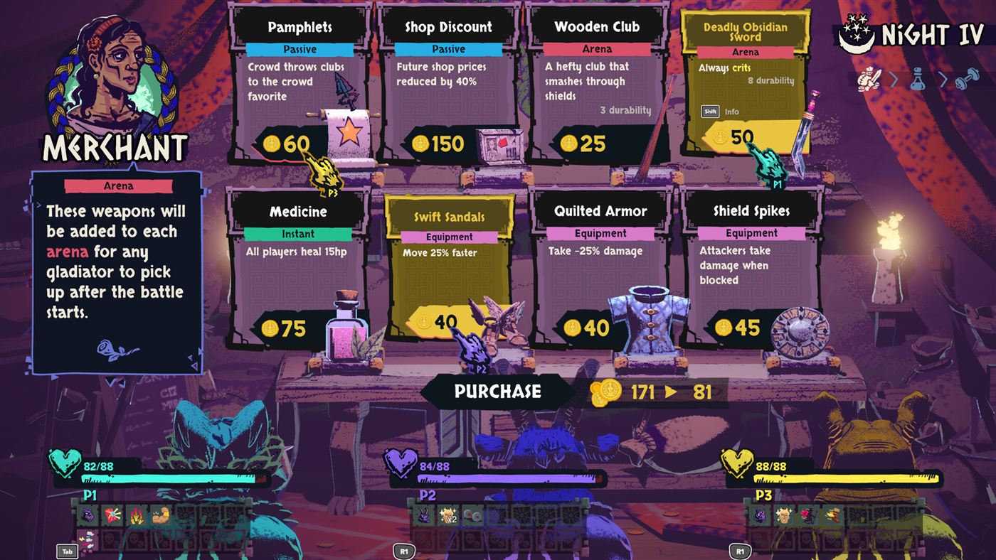 The Merchant shop with weapons, armour and consumables.